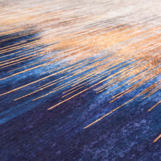 Modern vloerkleed wasbaar - Moderna goud/blauw - close up materiaal, thumbnail