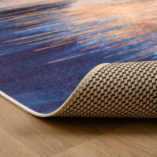 Modern vloerkleed wasbaar - Moderna goud/blauw - close up vouw, thumbnail