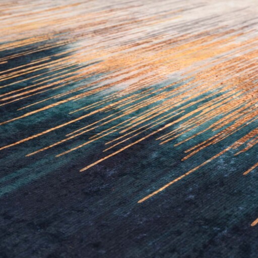 Modern vloerkleed wasbaar - Moderna goud/petrol - close up materiaal, thumbnail