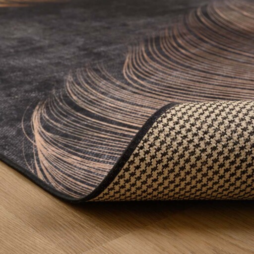 Modern vloerkleed wasbaar - Moderna zwart/goud - close up vouw, thumbnail