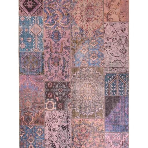 Patchwork vloerkleed - Fade Dreamer paars - overzicht boven