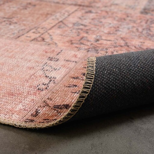 Patchwork vloerkleed - Fade Heritage beige/terracotta - close up vouw, thumbnail