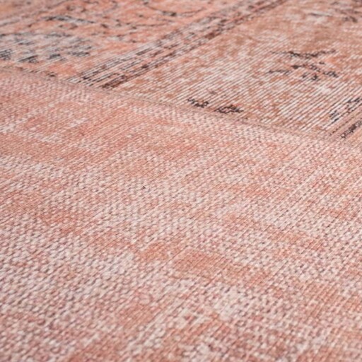 Patchwork vloerkleed - Fade Heritage beige/terracotta - close up materiaal, thumbnail