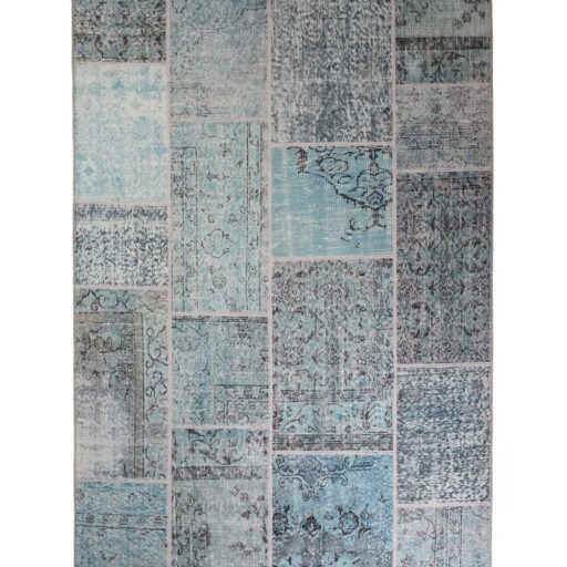 Patchwork vloerkleed - Fade Heritage grijs/turquoise - overzicht boven