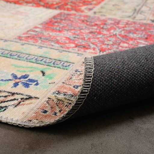 Patchwork vloerkleed - Fade Heritage multi - close up vouw, thumbnail