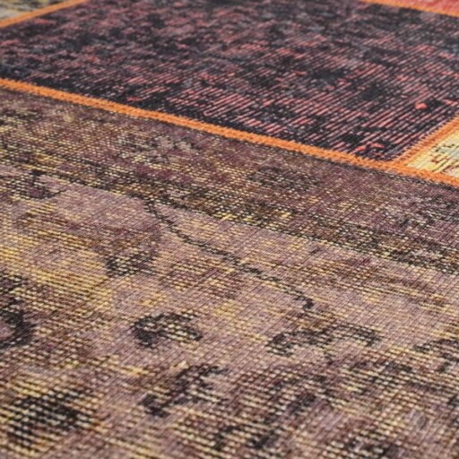 Patchwork vloerkleed - Fade Heritage rood/multi - close up materiaal, thumbnail