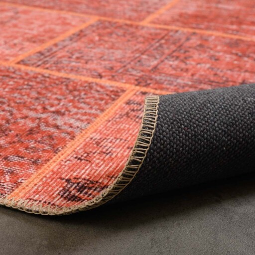 Patchwork vloerkleed - Fade Heritage terracotta - close up vouw, thumbnail