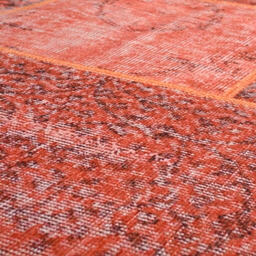 Patchwork vloerkleed - Fade Heritage terracotta - close up materiaal, thumbnail