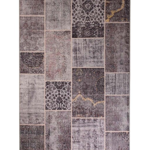 Patchwork vloerkleed - Fade Heritage taupe - overzicht boven