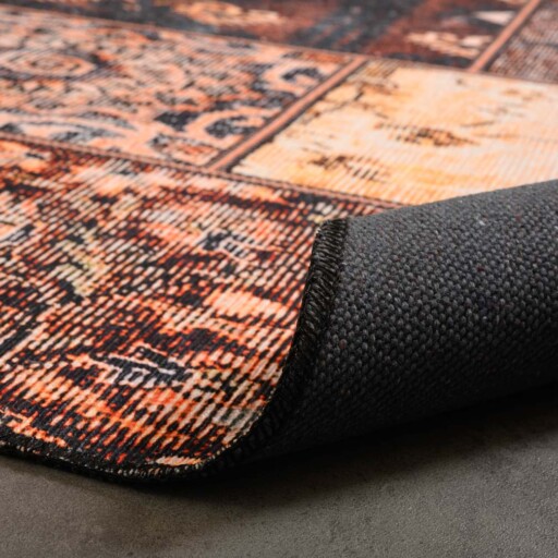 Patchwork vloerkleed - Fade No.1 goud/bruin - close up vouw, thumbnail