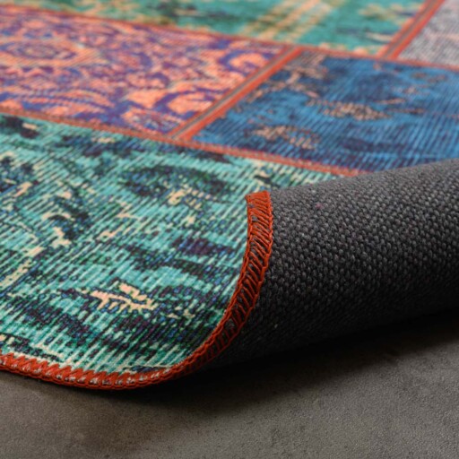 Patchwork vloerkleed - Fade No.1 multi - close up vouw, thumbnail