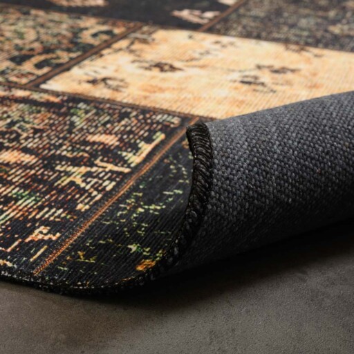 Patchwork vloerkleed - Fade No.1 olijfgroen - close up vouw, thumbnail