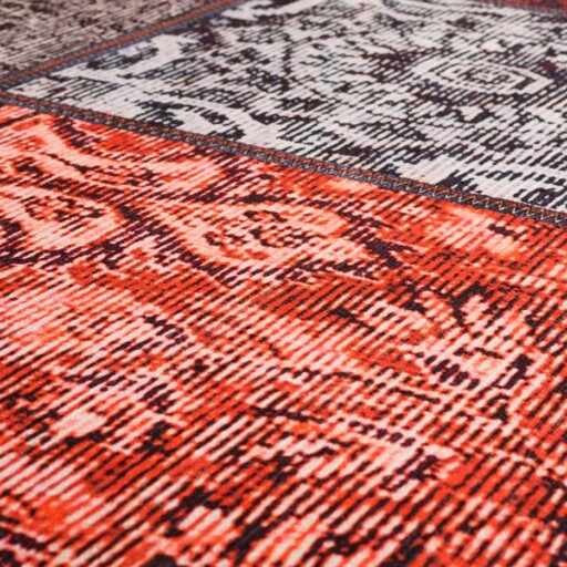 Patchwork vloerkleed - Fade No.1 rood/multi - close up materiaal, thumbnail