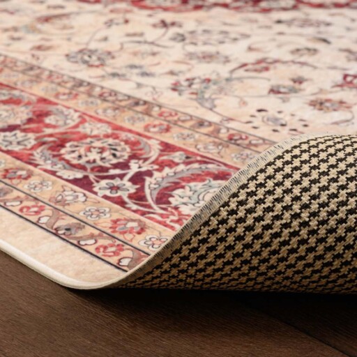 Perzisch tapijt wasbaar - Moderna rood - close up vouw, thumbnail