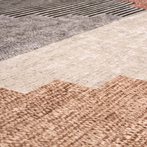 Retro vloerkleed wasbaar - Moderna bruin - close up materiaal, thumbnail