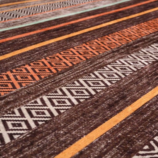 Retro vloerkleed wasbaar - Moderna bruin/multi - close up materiaal, thumbnail