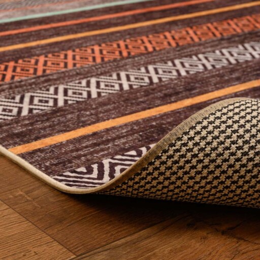 Retro vloerkleed wasbaar - Moderna bruin/multi - close up vouw, thumbnail