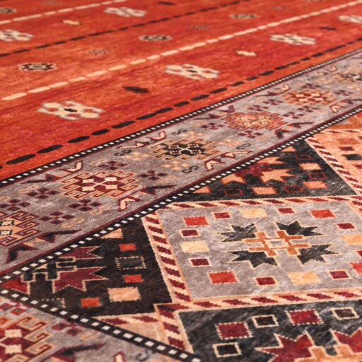 Retro vloerkleed wasbaar - Moderna terracotta - close up materiaal, thumbnail