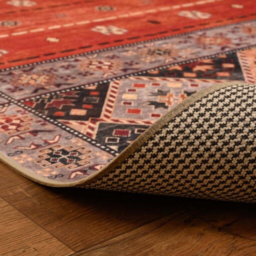 Retro vloerkleed wasbaar - Moderna terracotta - close up vouw, thumbnail