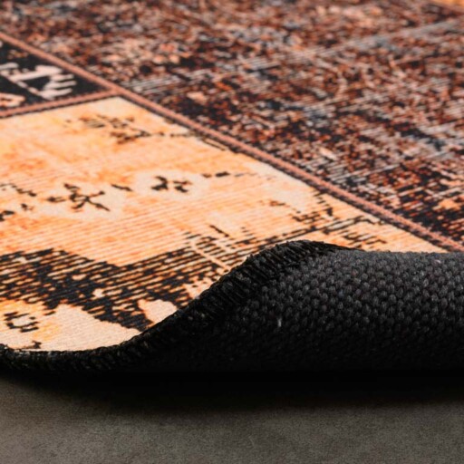 Rond patchwork vloerkleed - Fade No.1 goud/bruin - close up vouw, thumbnail