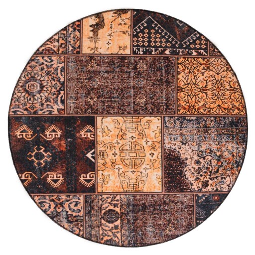 Rond patchwork vloerkleed - Fade No.1 goud/bruin - overzicht boven