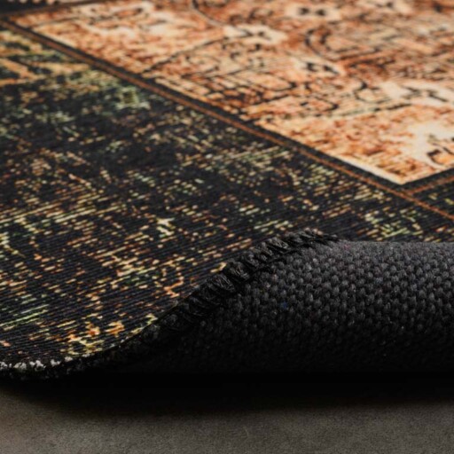 Rond patchwork vloerkleed - Fade No.1 olijfgroen - close up vouw, thumbnail