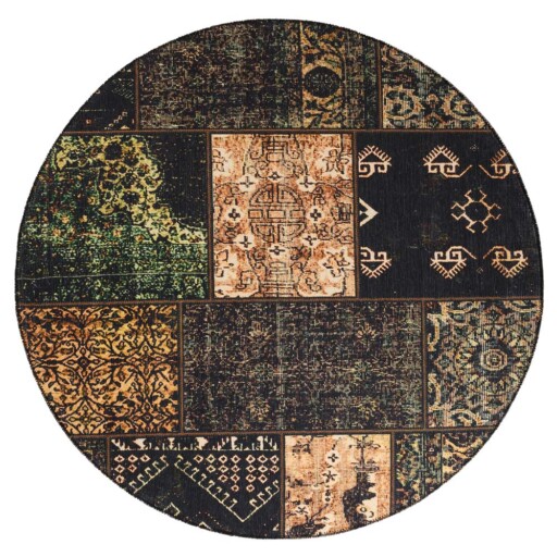 Rond patchwork vloerkleed - Fade No.1 olijfgroen - overzicht boven