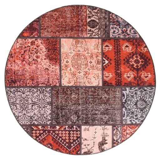 Rond patchwork vloerkleed - Fade No.1 rood/multi - overzicht boven
