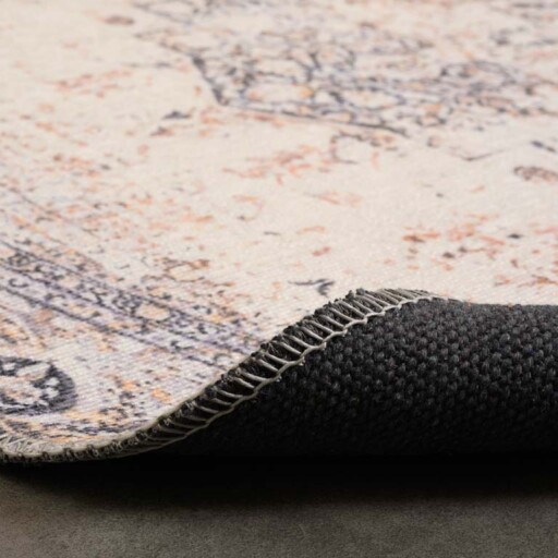 Rond vintage vloerkleed - Fade No.2 grijs - close up vouw, thumbnail