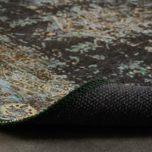 Rond vintage vloerkleed - Fade No.2 groen - close up vouw, thumbnail