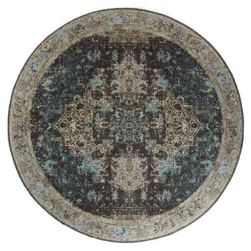 Rond vintage vloerkleed - Fade No.2 groen - overzicht boven