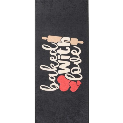 Keukenloper wasbaar - Baked with love - zwart - overzicht boven
