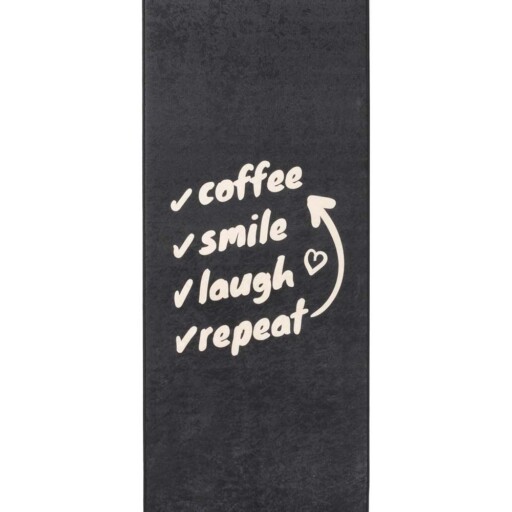 Keukenloper wasbaar - Coffee Smile Laugh - zwart - overzicht boven