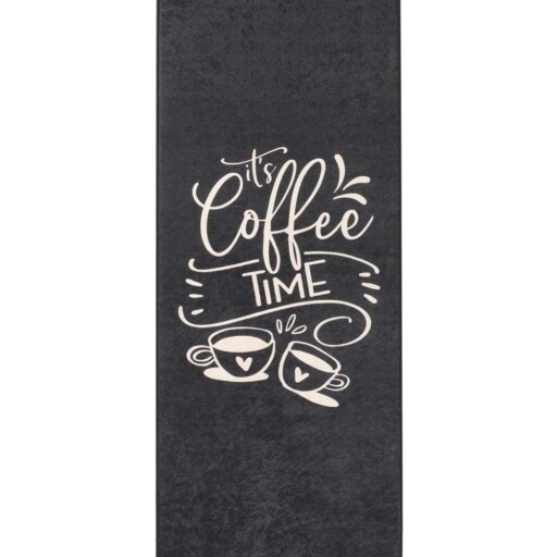 Keukenloper wasbaar - It's coffee time - zwart - overzicht boven