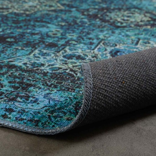 Vintage vloerkleed - Fade No.2 blauw - close up vouw, thumbnail