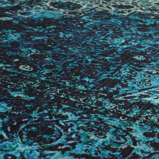 Rond vintage vloerkleed - Fade No.2 blauw - close up materiaal, thumbnail