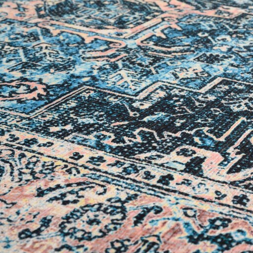 Vintage vloerkleed - Fade No.3 blauw/oranje - close up materiaal, thumbnail