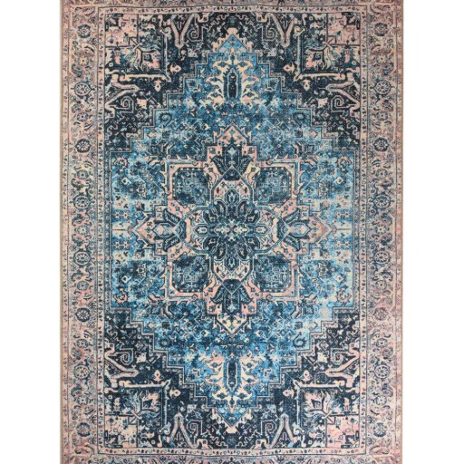 Vintage vloerkleed - Fade No.3 blauw/oranje - overzicht boven