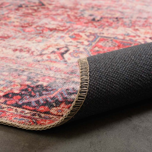 Vintage vloerkleed - Fade Noble rood - close up vouw, thumbnail