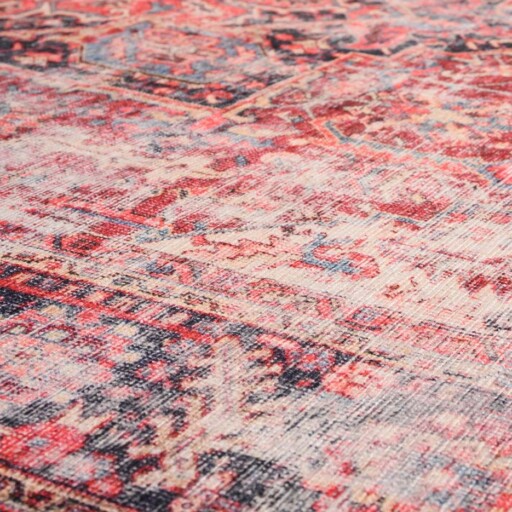 Vintage vloerkleed - Fade Noble rood - close up materiaal, thumbnail