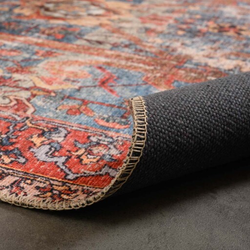 Vintage vloerkleed - Fade Opulence rood - close up vouw, thumbnail