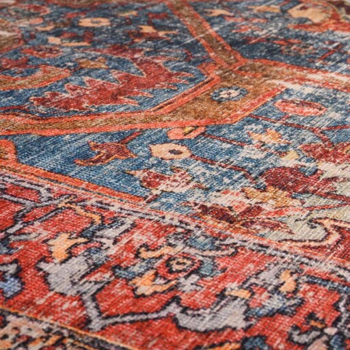 Vintage vloerkleed - Fade Opulence rood - close up materiaal, thumbnail