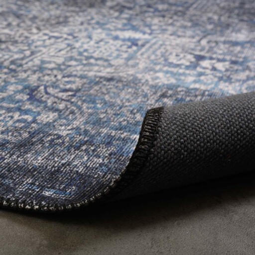 Vintage vloerkleed - Fade Stellar blauw/zilver - close up vouw, thumbnail