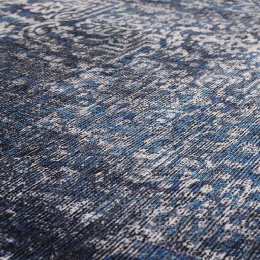 Vintage vloerkleed - Fade Stellar blauw/zilver - close up materiaal, thumbnail