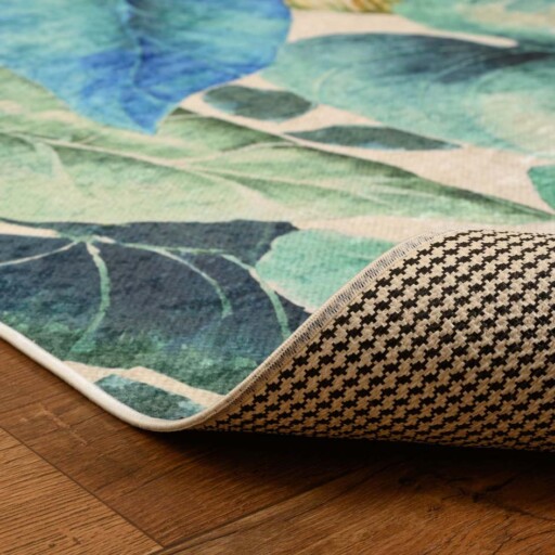 Vloerkleed jungle wasbaar - Moderna groen/blauw - close up vouw, thumbnail