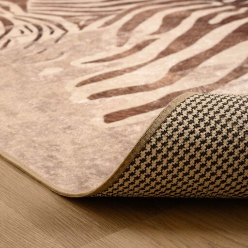 Zebra vloerkleed wasbaar - Moderna bruin - close up vouw, thumbnail