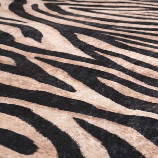Zebra vloerkleed wasbaar - Moderna zwart/bruin - close up materiaal, thumbnail