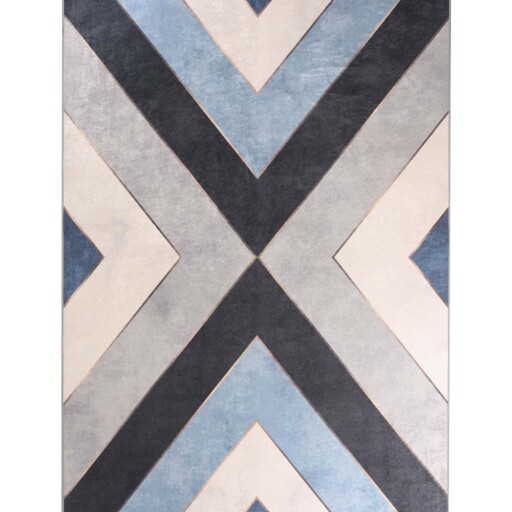 Geometrisch vloerkleed wasbaar - Moderna blauw/grijs - overzicht boven