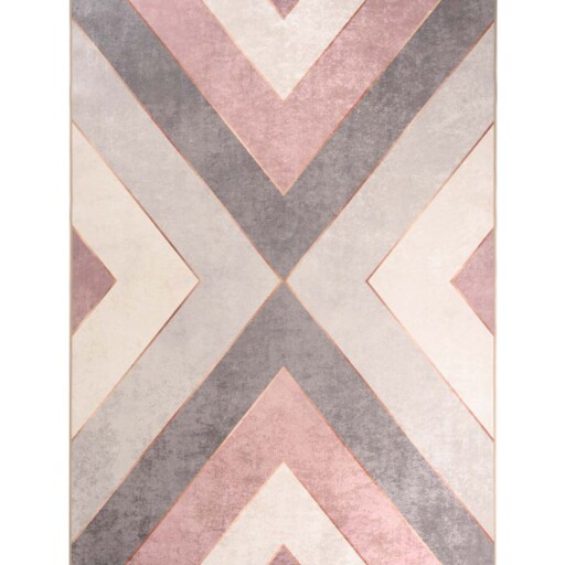 Geometrisch vloerkleed wasbaar - Moderna roze/grijs - overzicht boven
