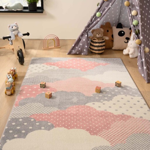 Vloerkleed kinderkamer wolk - Magic roze/grijs